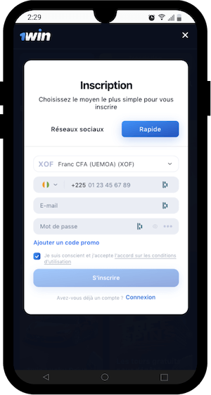 1win inscription rapide