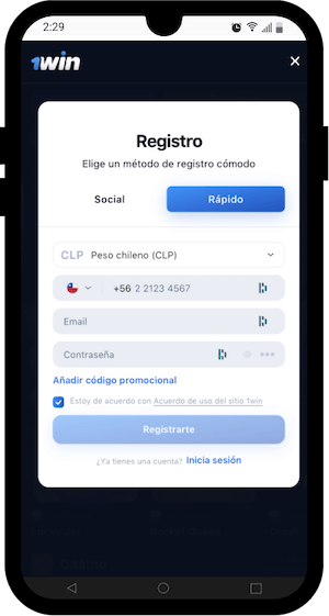 regístrese rápidamente con 1win